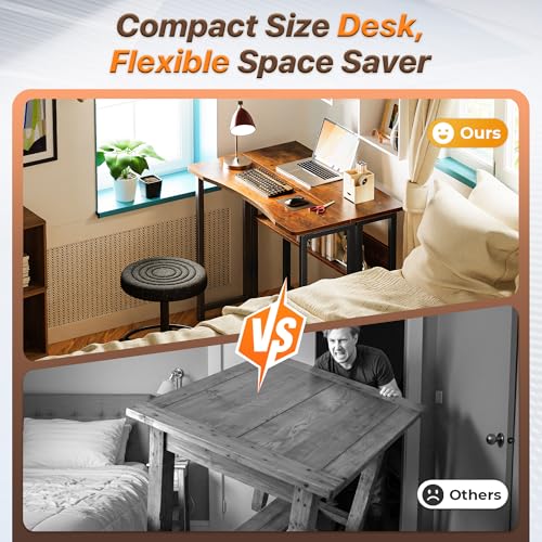 Huuger Folding Desk with Storage Shelf, 31.5 Inch Foldable Computer Table for Small Spaces, Space Saving Sofa Table for Co...
