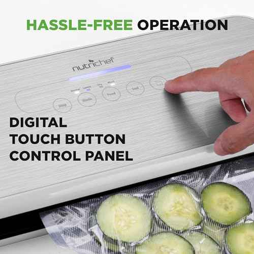 NutriChef Vacuum Sealer Machine ? Compact Silver Vacuum Sealing System with Dry & Moist Modes, LED Indicators, Starter Kit & Extra Bags ? Ideal for Food Preservation, Meal Prep & Sous Vide Cooking