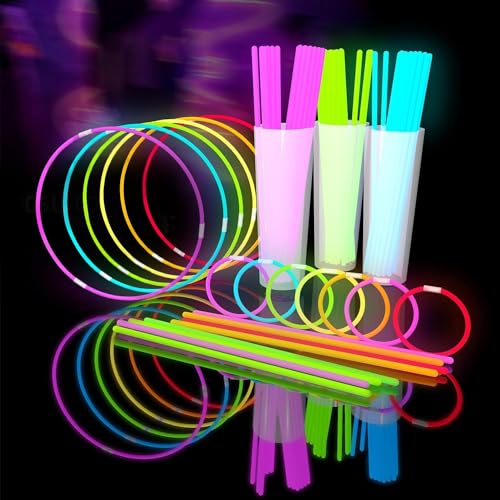 Glow Fever 209pcs Glow Sticks Bulk Party Pack includes 100 8" Glow Sticks and 109 Accessories, with bonus connectors for g...