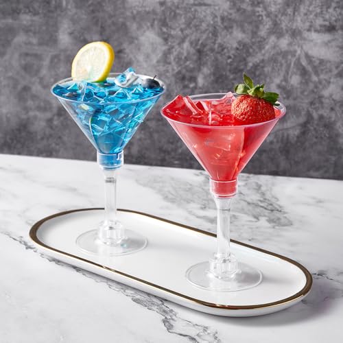 25 Pack Plastic Martini Cocktail Glasses - Reusable Tall Cocktail Glasses for Bar, Margarita, Whiskey, Tequila, Dessert Cu...