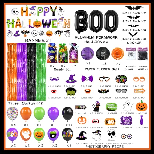 Halloween Decorations Kit, Halloween Party Decorations includes Banner Balloon Arch Photo Booth Props Candy Gift Bags and ...
