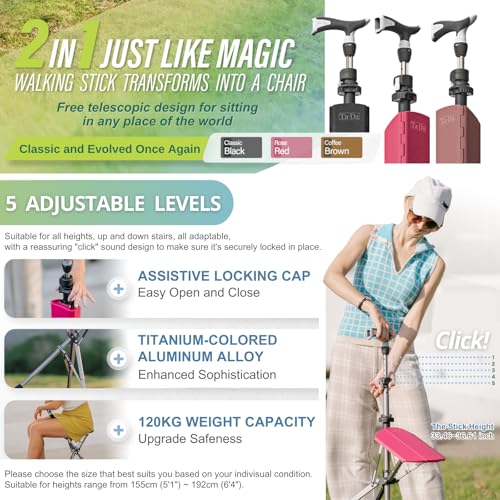 Ta-Da Chair Series 1 Pro, Portable Trekking Hiking Pole, Folding Walking Stick with Seat, Walking Cane with Chair, Foldabl...