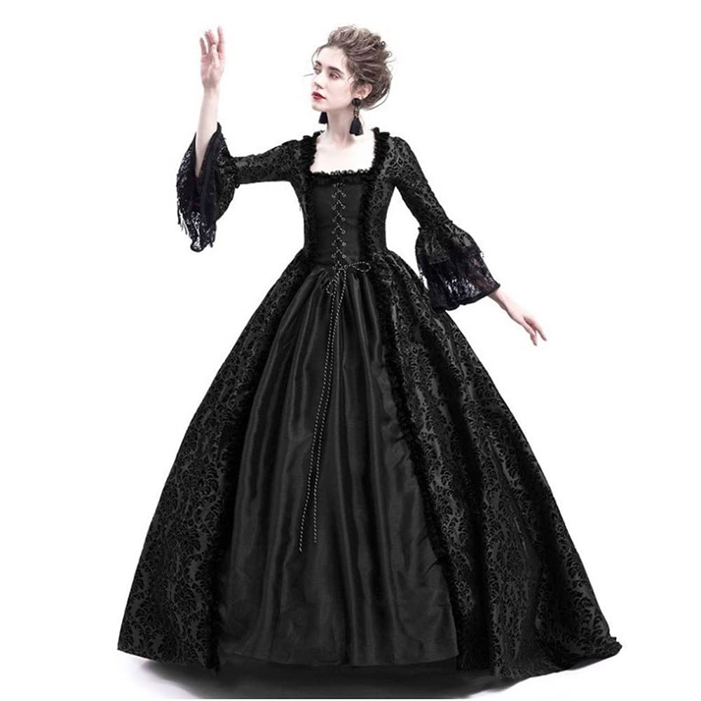 STIOEDYUAN Women's Medieval Queen Vitorian Dress Gothic Ball Gown Renaissance Royal Halloween Fancy Costume (S, Black)