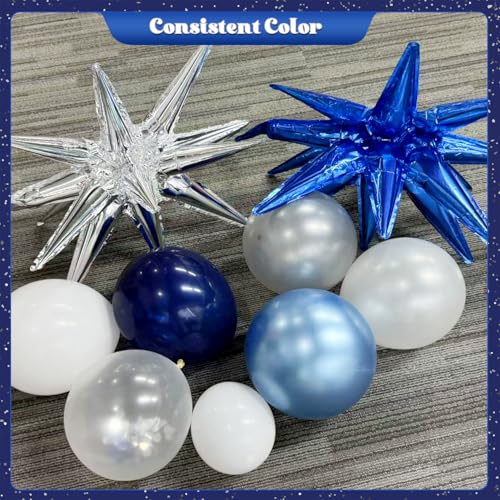 Blue White Silver Balloon Garland Arch Kit, 140Pcs Navy Light Metallic Blue Silver White Confetti Balloons With Stars for ...