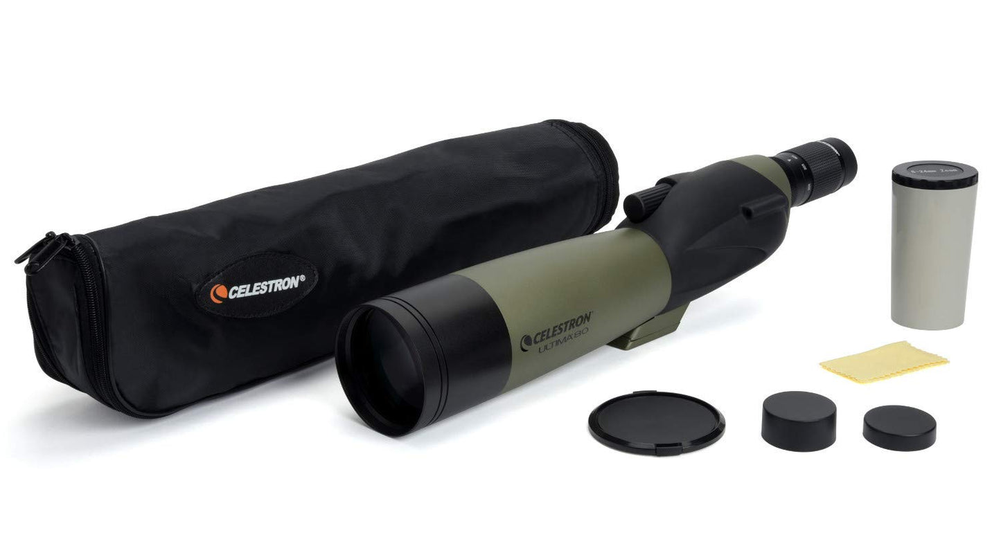 Celestron – Ultima 80 Straight Spotting Scope – 20-60x Zoom Eyepiece – Multi-Coated Optics for Bird Watching, Wildlife, Scenery and Hunting – Waterproof and Fogproof – Includes Soft Carrying Case