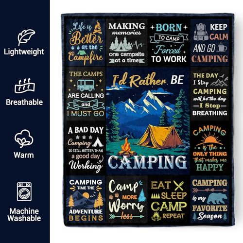 Camping Gifts for Women Men, Camping Blanket, Camper Decor, Camping Essentials Soft Throw Blanket for Couch Bed Sofa 60" X...