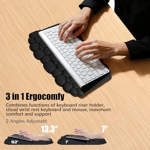 Wrist Rest with Keyboard Stand, Ergonomic Computer Wrist Support Pad, Cloud Keyboard Riser Holder with Wrist Pad, Memory F...