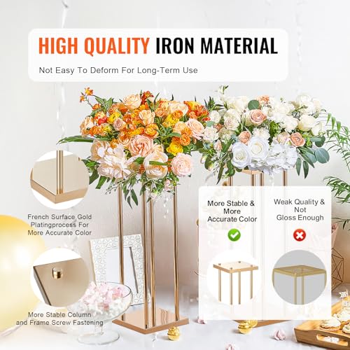 VEVOR 4PCS Gold Metal Column Wedding Flower Stand, 23.6inch /60cm High with Metal Laminate, Vase Geometric Centerpiece Sta...