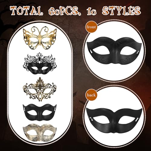 Sratte 60 Pcs Halloween Masquerade Mask Bulk Vintage Antique Masks Adults Party Venetian Masks for Carnival Party Cosplay