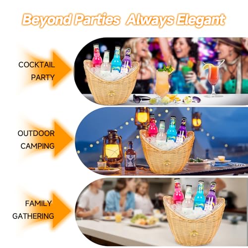 Lexenic Ice Bucket with Handle Hole, Woven and Acrylic Double Layer Basket Design, 4L Champagne Wine Ice Bucket for Cockta...