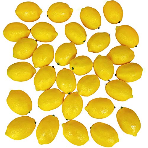 Winlyn 30 Pack Faux Yellow Lemons Artificial Fruits Fake Lemons Lifelike Simulation for Lemonade Party Kitchen Table Summe...