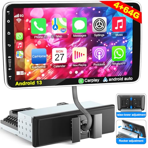 10 Inch Single Din Car Stereo Wireless CarPlay Android Auto Rotatable Touchscreen Android CarPlay Radio Bluetooth FM GPS N...