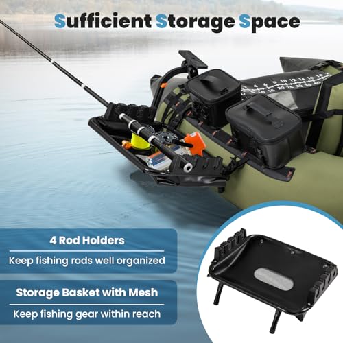 Goplus Fishing Float Tube Accessories, 360° Rotatable Fish Finder Holder w/ Mount Bracket, Rod Rack w/ Storage Basket fit ...