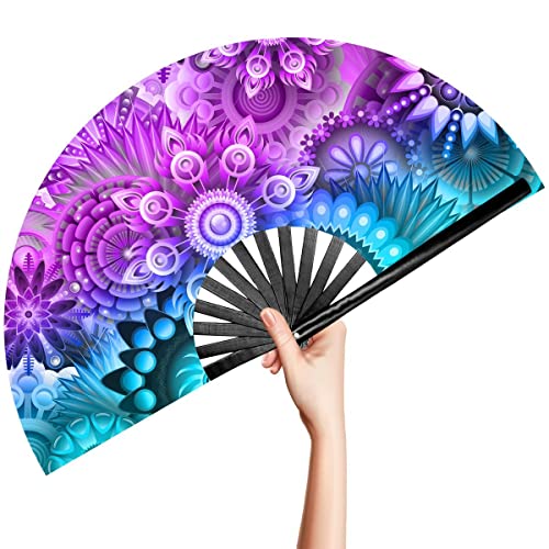OMyTea Rave Hand Fan Foldable for Women/Men/Drag Queen - Large Clack Festival Folding Hand Fan - for EDM, Music Festival, ...