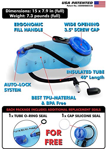 FREEMOVE Hydration Bladder 2L / 3L Water Bladder for Hiking Backpack >Blue or Green< Leak Proof Hydration Pack, Tasteless...