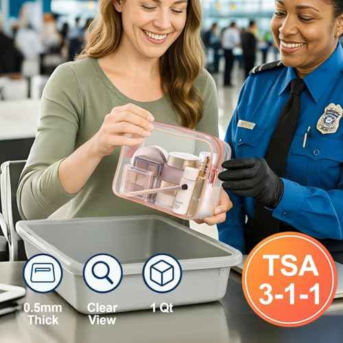 PACKISM TSA Approved Toiletry Bag - Clear Makeup Bags in 2 Size, Durable with Supporting Frame, Perfect for Travel Essentials, Carry-on Airport Airline Compliant Bag, Rose Pink