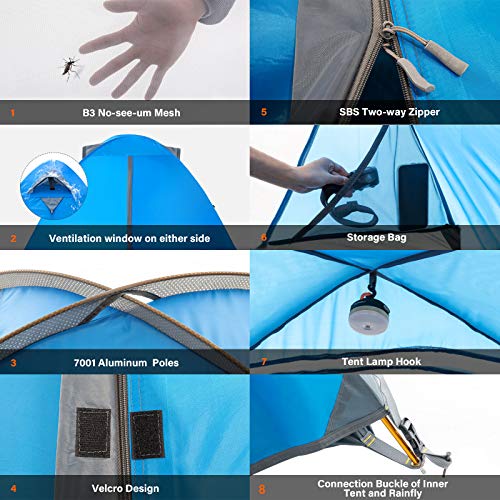 BISINNA 2/4 Person Camping Tent Lightweight Backpacking Tent Waterproof Windproof Two Doors Easy Setup Double Layer Outdoo...