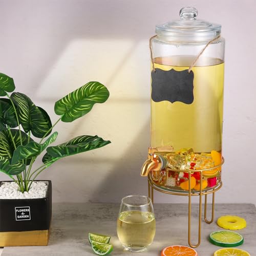 1.5 Gallon Drink dispenser, Glass Beverage Dispenser With Stand, Drink Dispensers for Parties With Stainless Steel Spigot...
