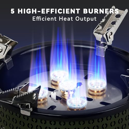 ONLYFIRE OUTDOOR LIVING Portable Camping Gas Stove with Storage Bag & Gas Adapters, 5 Burners Propane Stove for Outdoor Pa...
