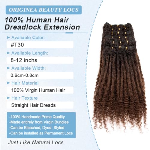 Originea 0.6cm 6-18 Inch 100% Human Hair Dreadlock Extensions Curly Ends Loc Extensions Human Hair For Women/Kids Handmade Permanent Loc Extensions Can Be Dyed Bleached Curled T30# 10 inch 30 Strands