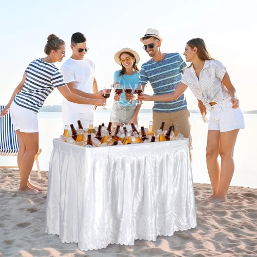 SUPER DEAL Party Ice Cooler Folding Table with 5L Bucket, Portable Outdoor Cooler Table with Removable Matching Skirt, Lar...