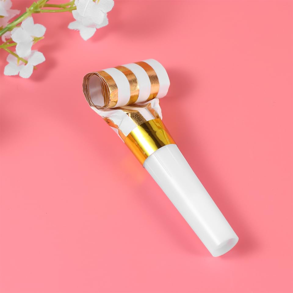 Angoily Party Blowers for Kids, 30pcs Party Blowers Noisemakers, Creative Whistles Gold Hot Stamping Noisemakers Portable ...