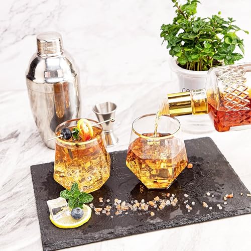 Hyuetrsa 40 Pcs Plastic Wine Cups,12 Oz Gold Rim Plastic Diamond Wine Glass Disposable Stemless Wine Glasses Unbreakable D...