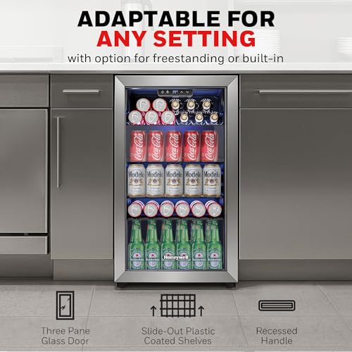 Honeywell Beverage Refrigerator and Cooler, 116 Can Mini Fridge with Glass Door for Soda Beer or Wine for Office or Bar wi...