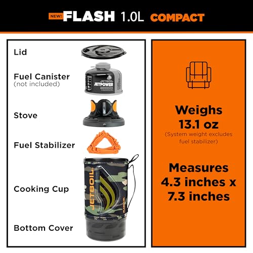 Jetboil Flash 1.0L Portable Fast Boil Stove for Camping and Backpacking with 1-Step Auto Ignition, New for 2025, Propane/I...