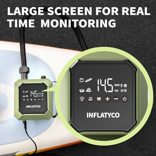 INFLATYCO 20PSI Paddle Board Pump Electric Portable Sup Air Pump-12V DC Car Plug Powered, Auto-Off, The Pilot Whale Mini I...