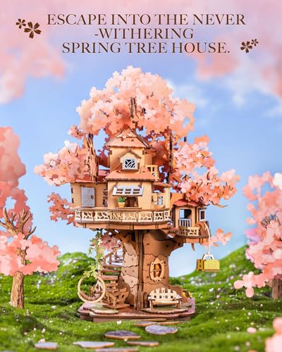 Rolife DIY Miniature House Kits Sakura Tree House 12" 3D Wooden Puzzles for Adults, Japanese Cherry Blossom Model Building...