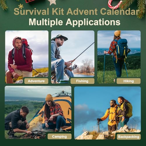 Survival Advent Calendar 2025 for Men, Adults Survival Kit Tool Advent Calendar, 24 Days Christmas Countdown Calendar for ...