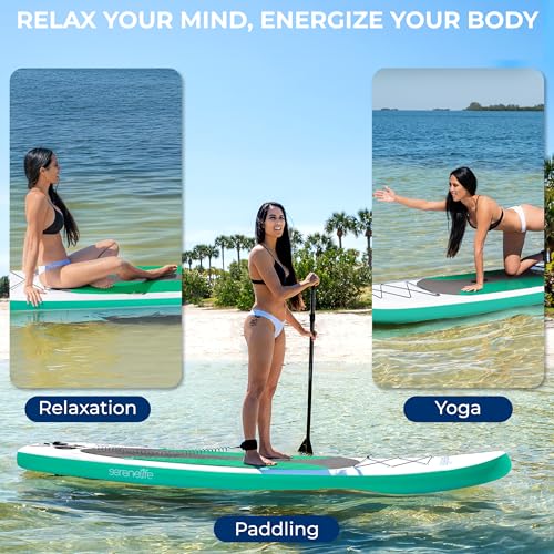 SereneLife Stand Up Inflatable Paddle Board with Premium SUP Accessories – Wide Stable Design with Non-Slip EVA Deck Pad f...