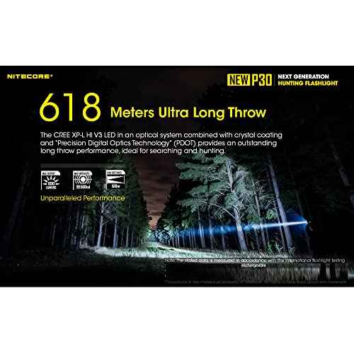 Nitecore New P30 1000 Lumen 676 Yard Long Throw Hunting Flashlight, NL2150R with Build-in USB-C Port, and LumenTac Organizer