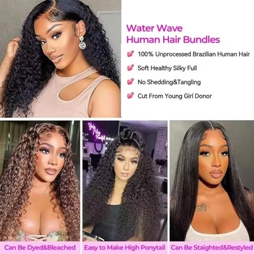 Yavida Water Wave Human Hair Bundles Wet and Wavy Bundles Brazilian Unprocessed Remy Human Hair Water Wave Weave Extensions 16 16 16 Inch Natural Black