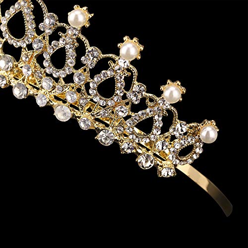 Sppry Women Tiara with Comb - Pearl Crystal Crown for Bridal Queen Princess Girls at Wedding Birthday Pageant (Gold)