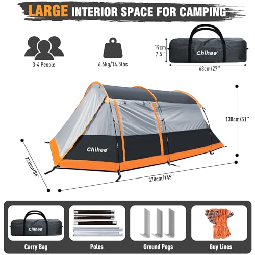 Chihee Camping Tents Tunnel Tent 4 Person Family Tents with 2 Doors Extra Weatherproof Outdoor Shelter 4 Seasons Tents wit...