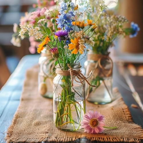 Vintage Glass Flower Vase，12 Pack Farmhouse Transparent White Glass Centerpiece Vases Mason Jars for Weddings, Parties & H...