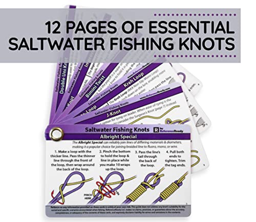 ReferenceReady Saltwater Fishing Knot Cards - Waterproof Pocket Guide to 15 Big Game Fishing Knots | Includes Portable Boo...