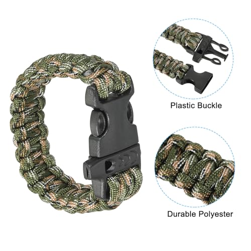 Survival Paracord Bracelets, 3 Pack Plaited Bracelet with Plastic Buckle Party Favors Camping Gifts Outdoor Wraps for Men,...