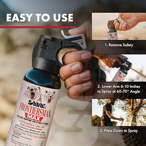 SABRE Frontiersman MAX Bear Spray ? 40 ft Range, Maximum Strength, The Only EPA-Registered Spray for Bears & Mountain Lions, 9.2 oz, Glow Safety Clip, Outdoor Hiking & Camping Protection
