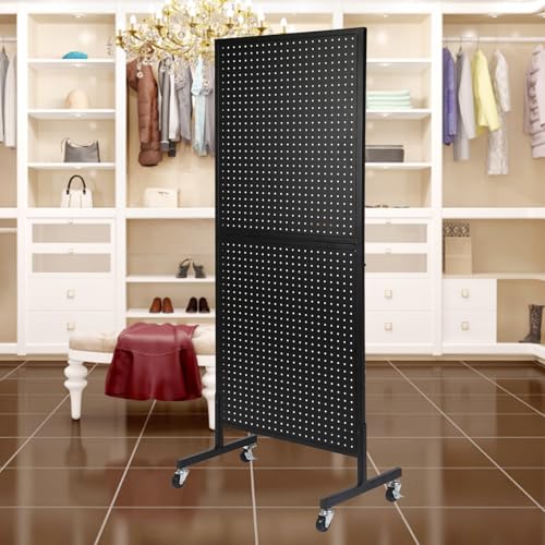 NectaCol 2'x 5' Standing Pegboard Display with T-Base, Pegboard Display Stand with Wheels, Metal Peg Board Display Rack, A...
