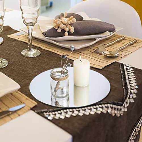 VASUHOME 12" Round Mirror Centerpieces for Tables, Glass Circle Mirror Plates with Smooth Edge and Cushioned Feet, Ideal f...