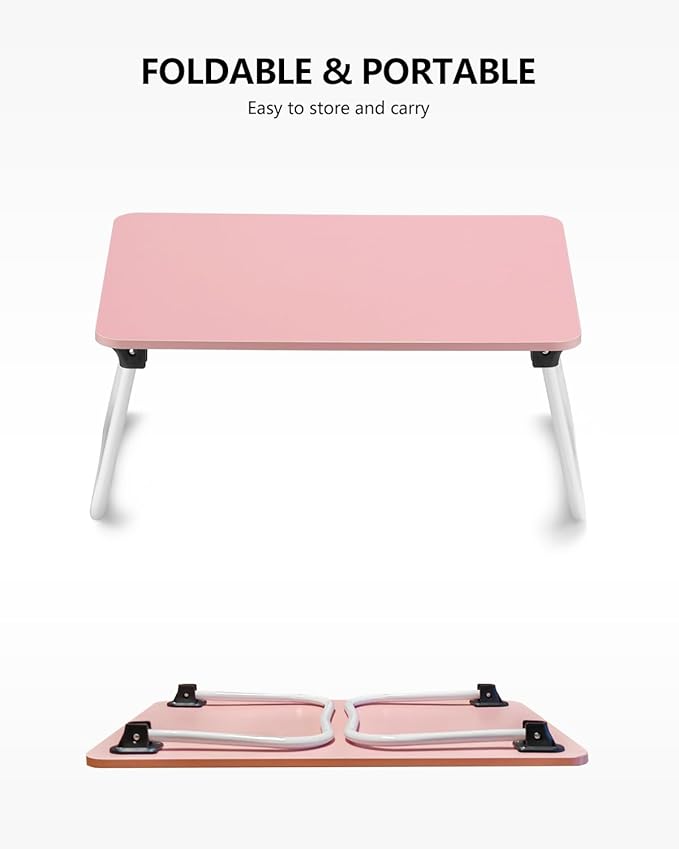 ZEAPTAC Foldable Lap Desk, Portable Bed Table, Laptop Stand, Lightweight & Mini Table for Breakfast/Picnic/Drawing/Couch/Floor - Pink