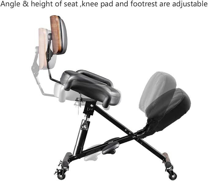 Kneeling Chair with Back Support Ergonomic for Office,Adjustable Stool with Angled Seat for Better Posture,Thick Comfortable Cushions,Black
