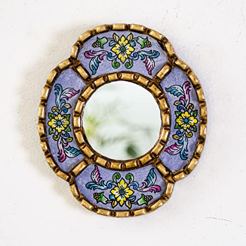 Artisan Small Accent Wall Mirror Set of 3 - Peruvian mirrors for wall with bronze leaf frame - Reverse Painted Glass Mirrors