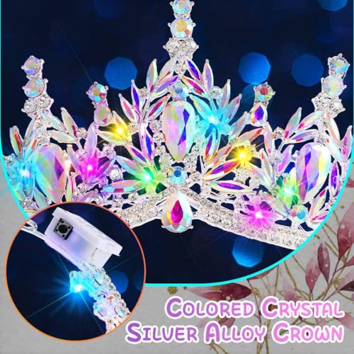 Brishow Light Up Fantasy Rhinestone Gold Crowns,Bridal Wedding Tiaras,Queen Headpiece Jewelry for Women