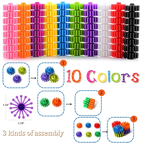 RAINBOW TOYFROG Interlocking Gears Toys for Kids - 100 Piece Kit with Tote - Colorful Manipulatives for Preschool Sensory ...