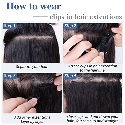 Clip in Hair Extensions Real Human Hair S-noilite #1B Natural Black Double Weft hair extensions 18 Inch Clip in Real Human Hair for Women Balayage Straight 7PCS 125g