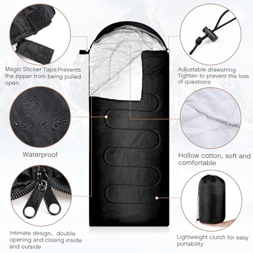 Tranqun 2 Pcs Winter Sleeping Bags for Adults with Fleece Cotton Liner, Warm Portable Waterproof Lightweight with Compress...